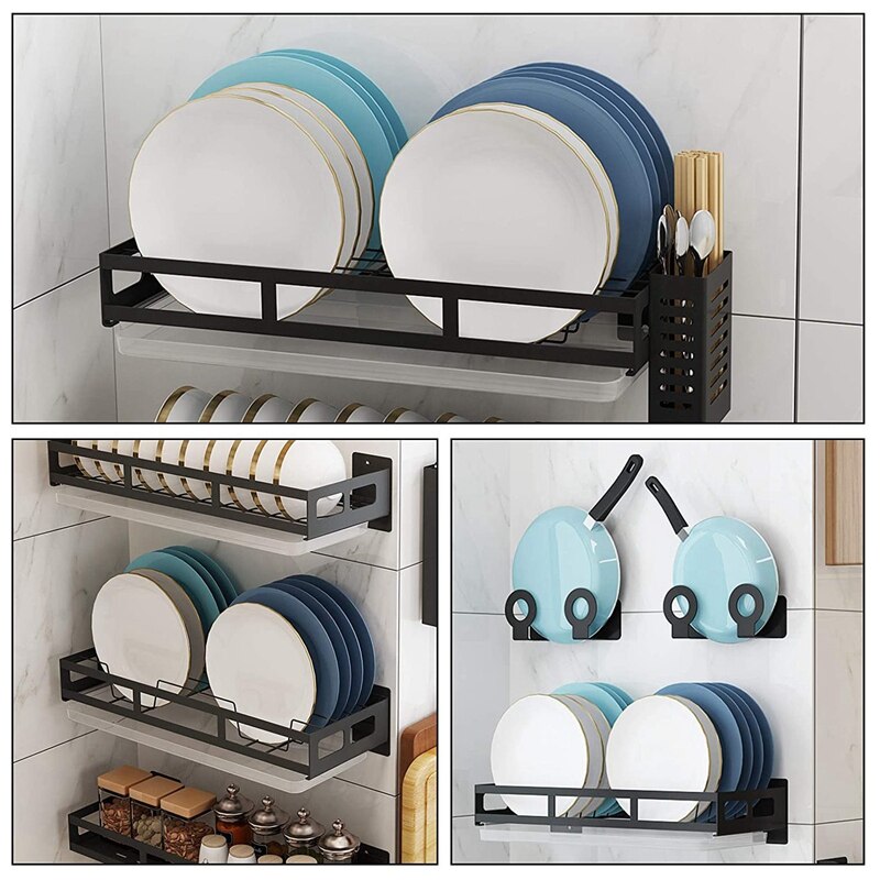 Hanging Dish Drying Rack Wall Mount with Utensil Holder,Home Kitchen Storage Dish Rack with Drain Board,Durable
