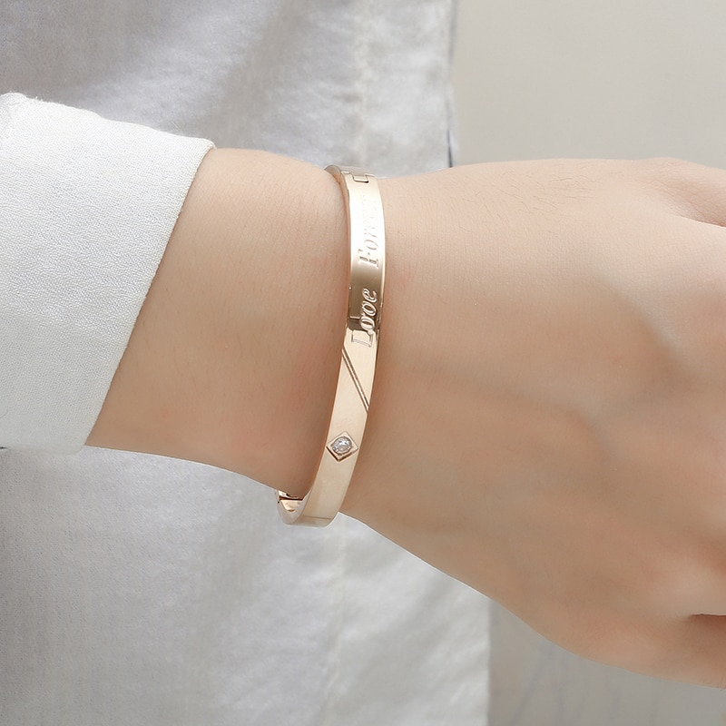 Mode Vrouwen Roestvrij Staal Rose Goud Sample Love Forever Armband Bangle Sieraden