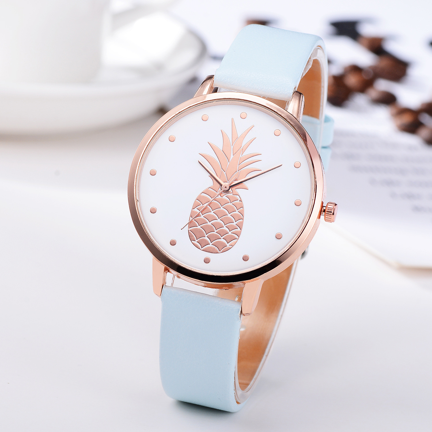 Montre à quartz analogique pour fille, bracelet en PU, motif ananas, à la , couleur, d&#39;anniversaire,: 10