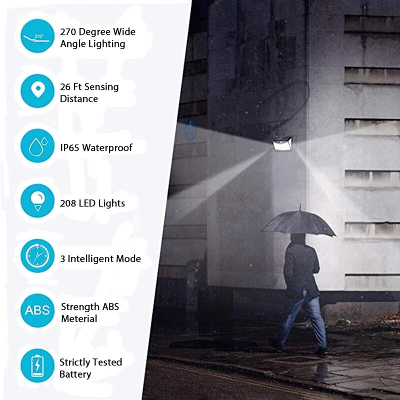 WAKYME 288 LED Solar Light Outdoors Motion Sensor Wall Light Garden Pathway Street Lamp Waterproof Solar Powered Floodlight