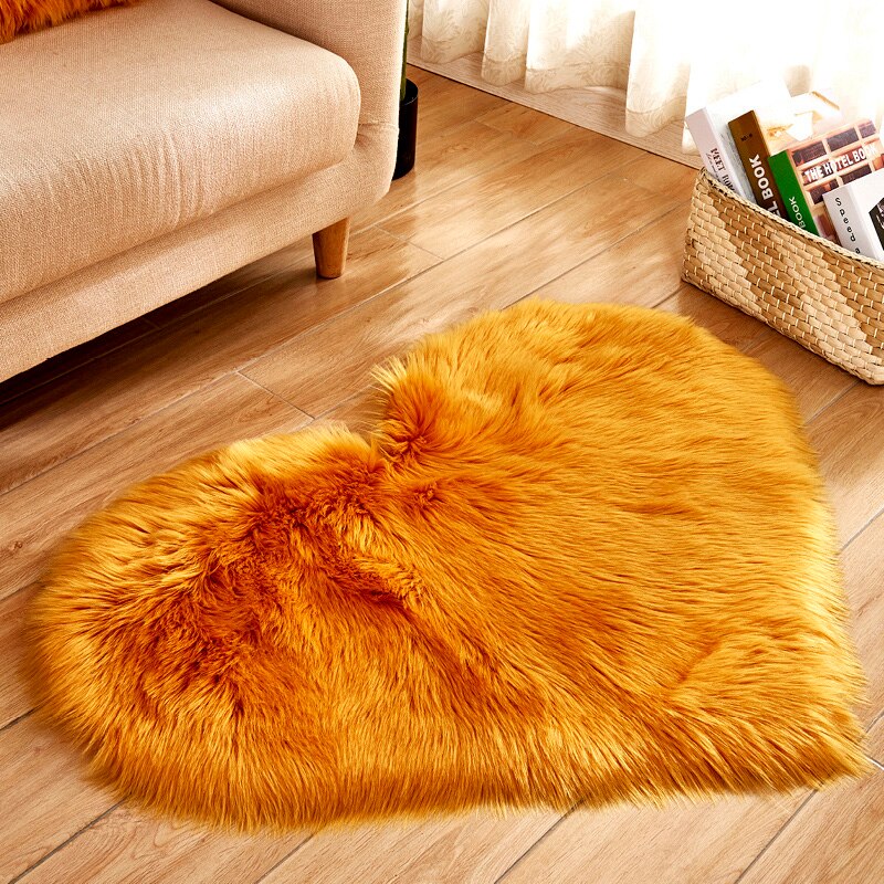 Alfombra peluda de piel de oveja Artificial, felpudo peludo de lana sintética, esponjoso, corazón de amor, alfombra sin pelusa para sala de estar, 30x30/40x50cm: 30x40cm / YellowCamel