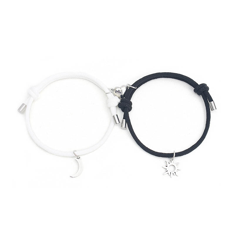 Romantisch Paar Armband 2 stks/set Hart Magnetische Bijpassende Armband Valentijnsdag Cadeau Gekoppelde Zon Maan Relatie Liefde Armband: Roest Rood