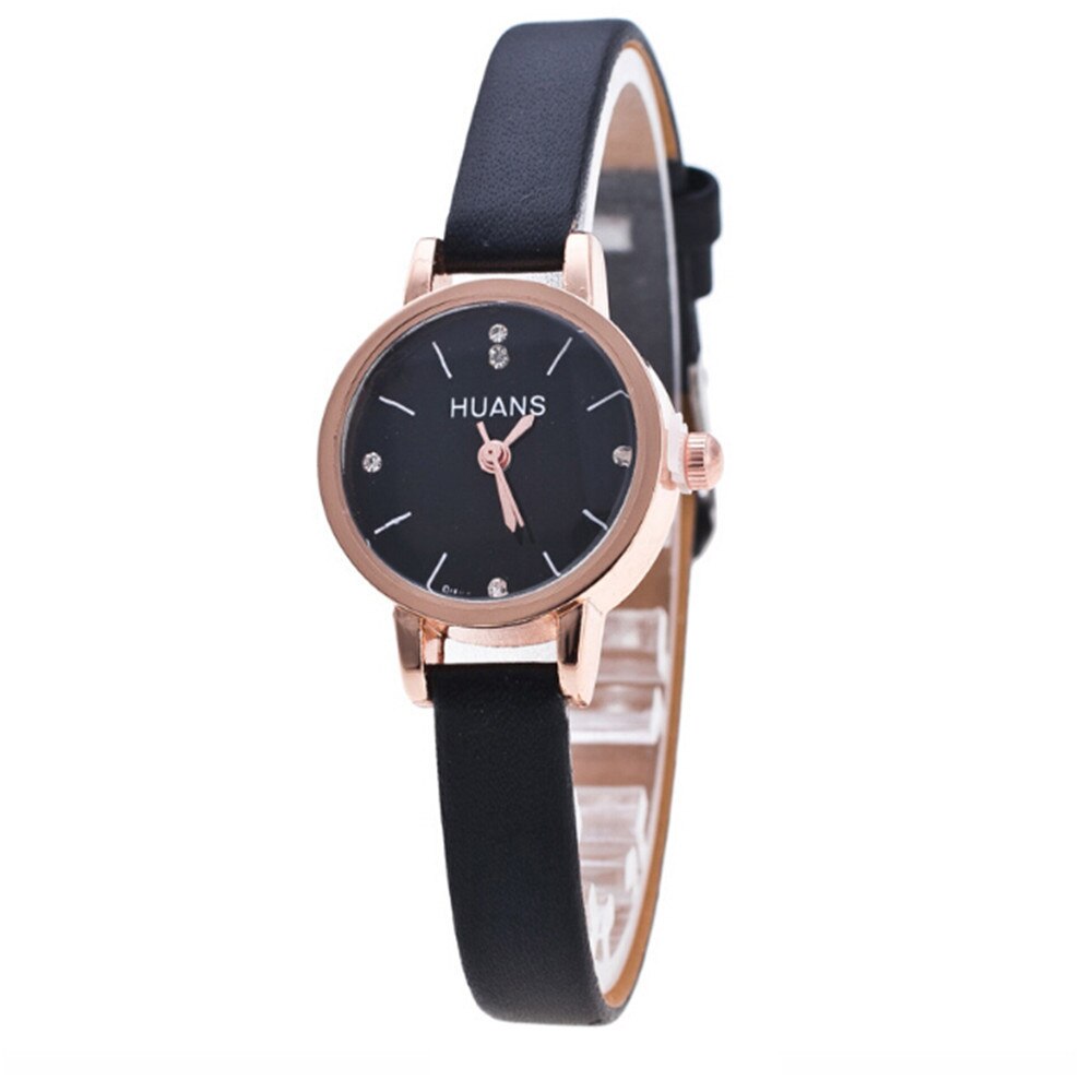 Relojes Vintage para mujer, reloj de esfera pequeña, correa de cuero dulce, relojes informales para mujer, pulsera de cuarzo para mujer, reloj de pulsera: black