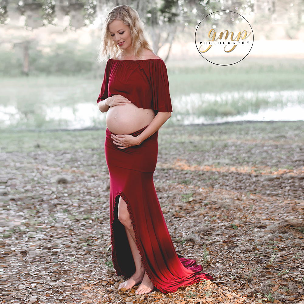 Don&amp;Judy Ruffle off shoulder Maternity Dress Photography Props Pregnancy Dress Photography For Photo Shoot Pregnant Maxi Gown: Red Wine