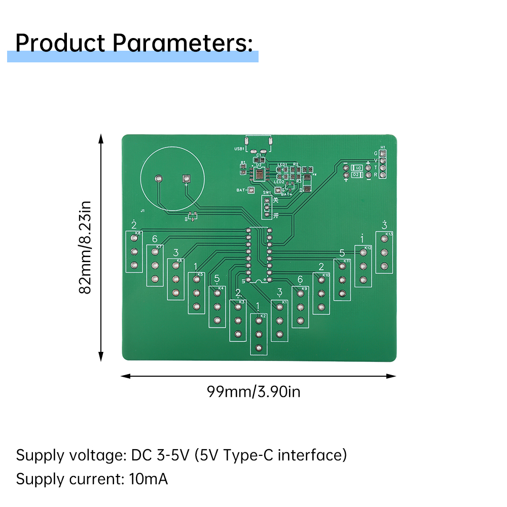 Elektronisches Kalimba-DIY-Bausatz, DC 3–5 V, pentatonisches Instrument, Schweißübungen, lustige Leiterplattenteile Typ C, ohne Batterie