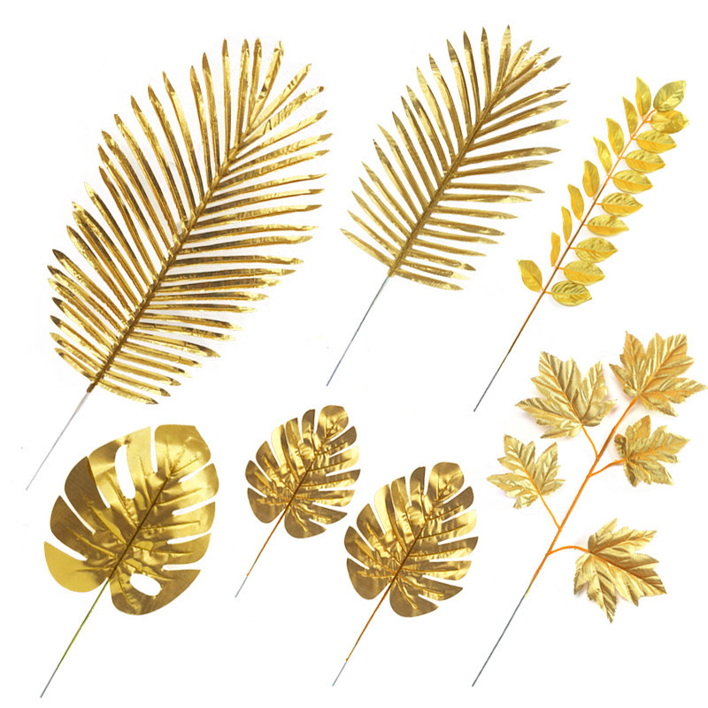 1pc Goud Kleur Bladeren Rotan Bruiloft Decoratie Kunstmatige Planten Doek Nep Monstera Leaf Muur Home Decor Feestartikelen