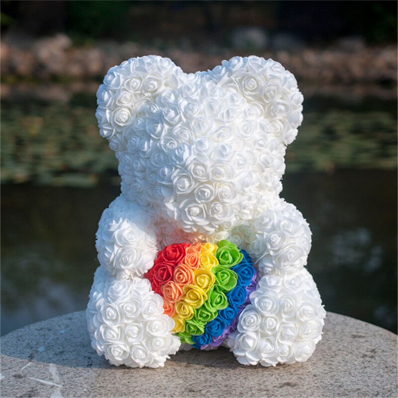 Hot 40 centimetri Artificiale della Rosa Cuore Teddy Bear Fatti A Mano Puzzel Orso di Rose Creatura Giocattoli Di Natale di Cerimonia Nuziale Delle Donne di San Valentino Regali: R