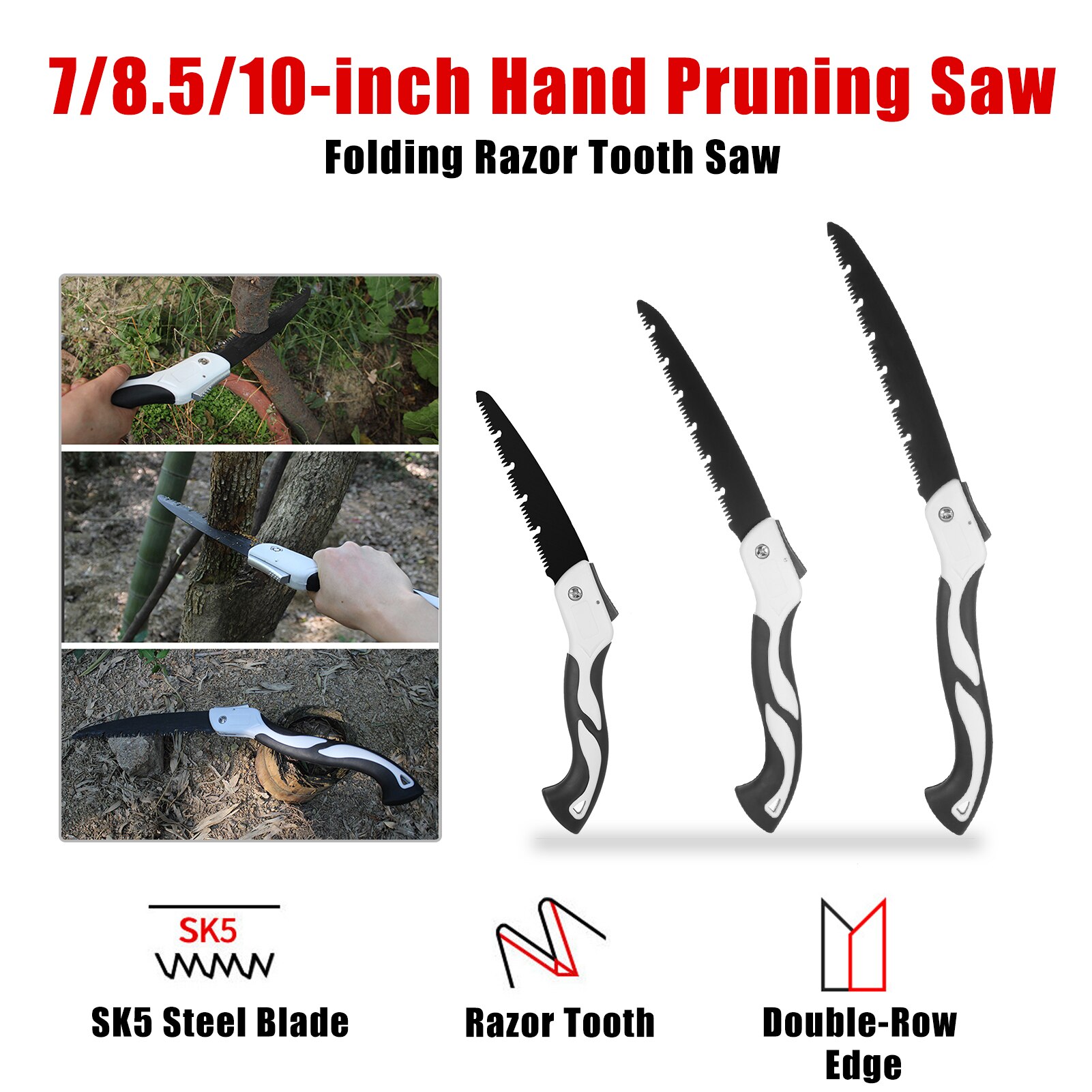 7/8.5/10-in Hand Pruning Saw Folding Hand Saw Razor Tooth Saw for Cutting Wood Camping Trimming Tree Limbs Branches Woodworking
