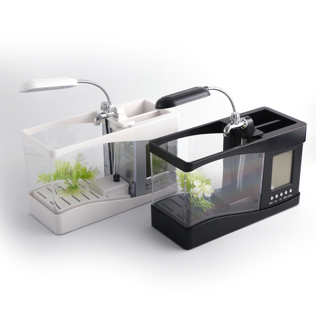 USB Mini Aquarium Fish Tank Aquarium with LED Desk Lamp Light LCD Display Screen Clock Fish Tank Aquarium Ecosystem With Light