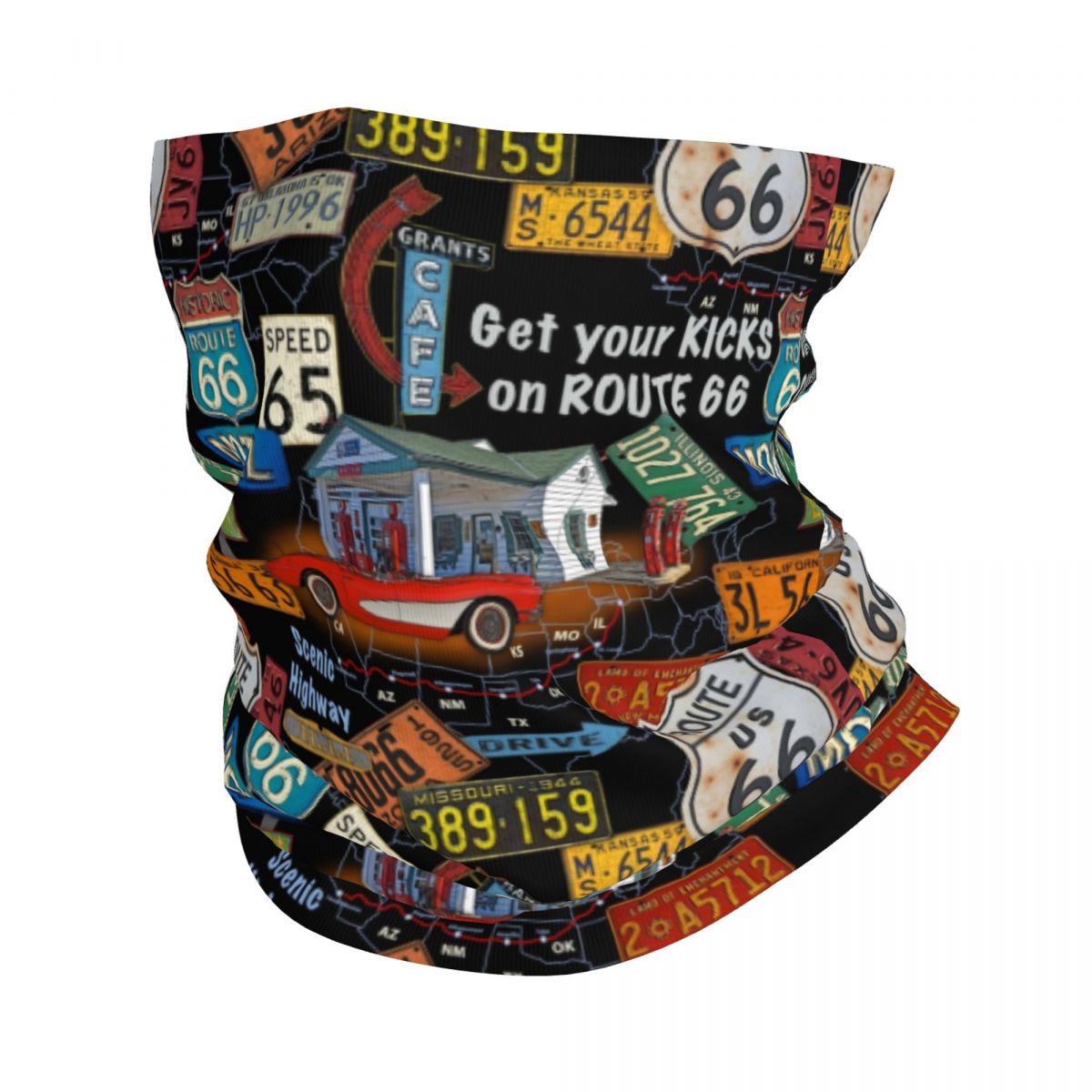 Benutzerdefinierte Ride The Route 66 Bandana Halstuch Gesichtsschal Abdeckung Biker Motorrad Cruise America Highway Stirnband Schlauch Sturmhaube: Gold