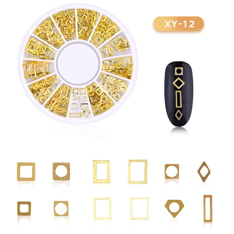 Gemengde 3D Hollow Nail Steentjes Voor Nagels Charms Metalen Vormen Geometrie Goud Tips Diy Accessoires Kristal Nail Art Decoratie: F550-012