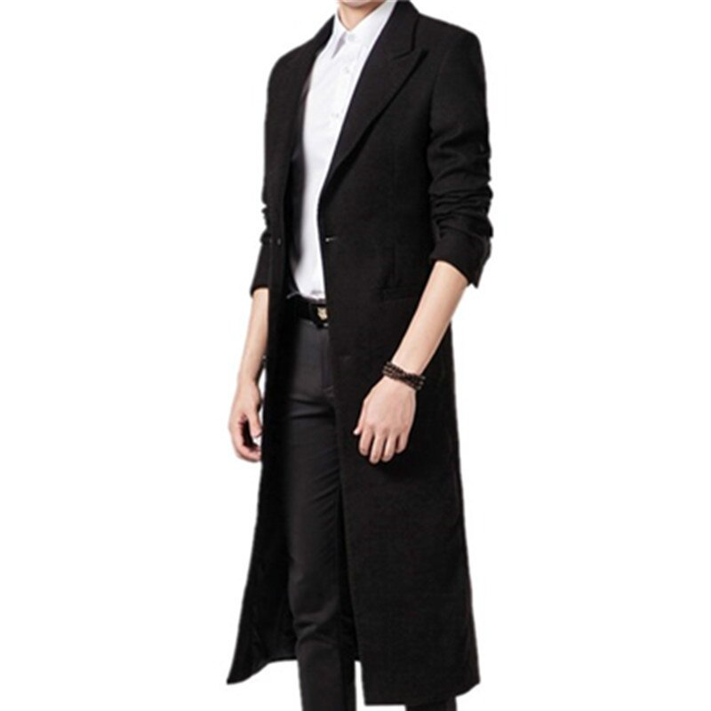 Men Wool Blends Coats Autumn Winter Solid Color Men's Long Wool Coats Black Luxurious Wool Blends Coat Male