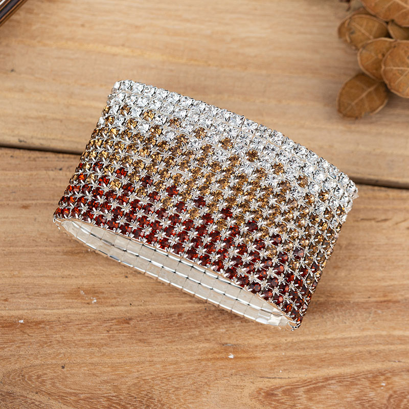 12 Rijen Bruiloft Armband Red En Clear Crystal Strass Combinatie Verzilverd Bridal Sieraden Stretch Bangle Armbanden: coffee