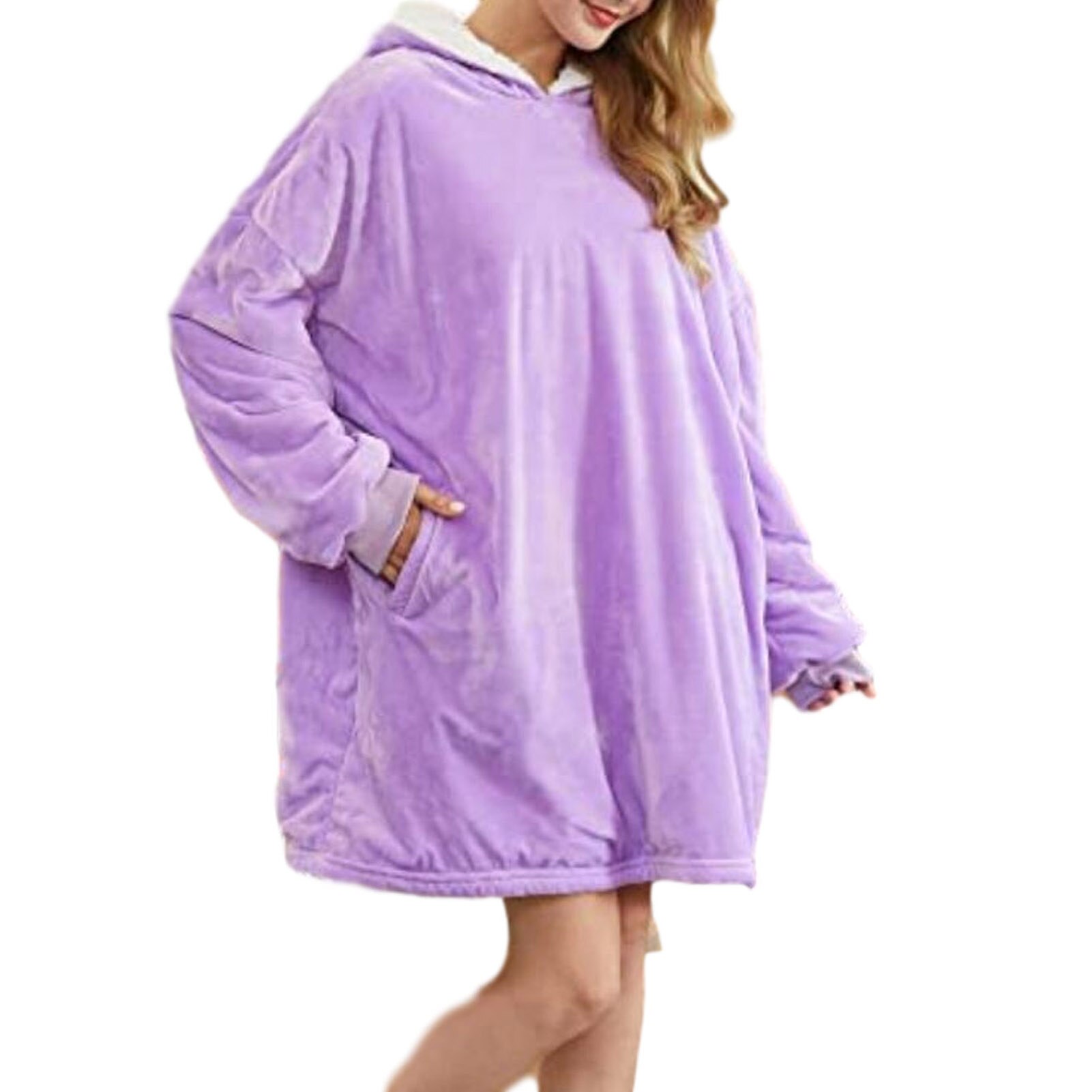 Newst Fleece Deken Met Mouwen Wearable Capuchon Zakken Deken: Purple