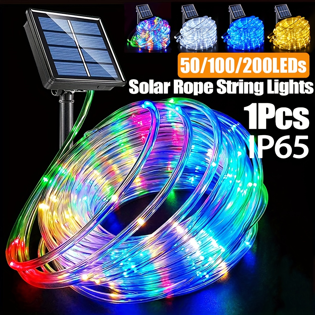 Guirnaldas de luces solares 50/100/200/300 luces LED de cadena guirnalda de cuerda de tubo para exteriores 8 modos techo jardín festivo decoración de en casa