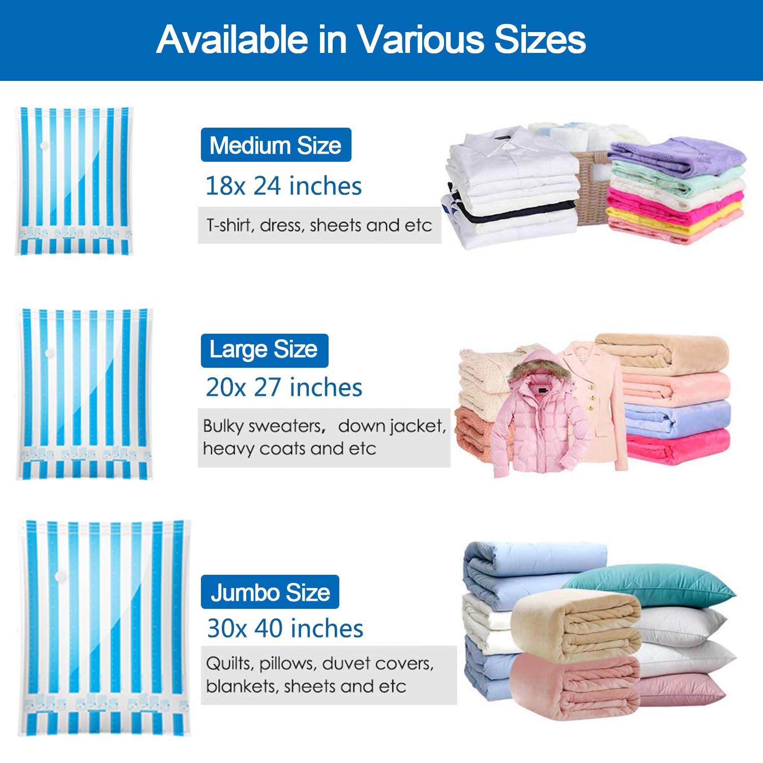 Vakuum Lagerung Taschen für Kleidung Decken Kissen Raum Sparer Größe extra Starke Vakuum Verpackung 60x40cm 70x50cm 80x60cm 100x80cm
