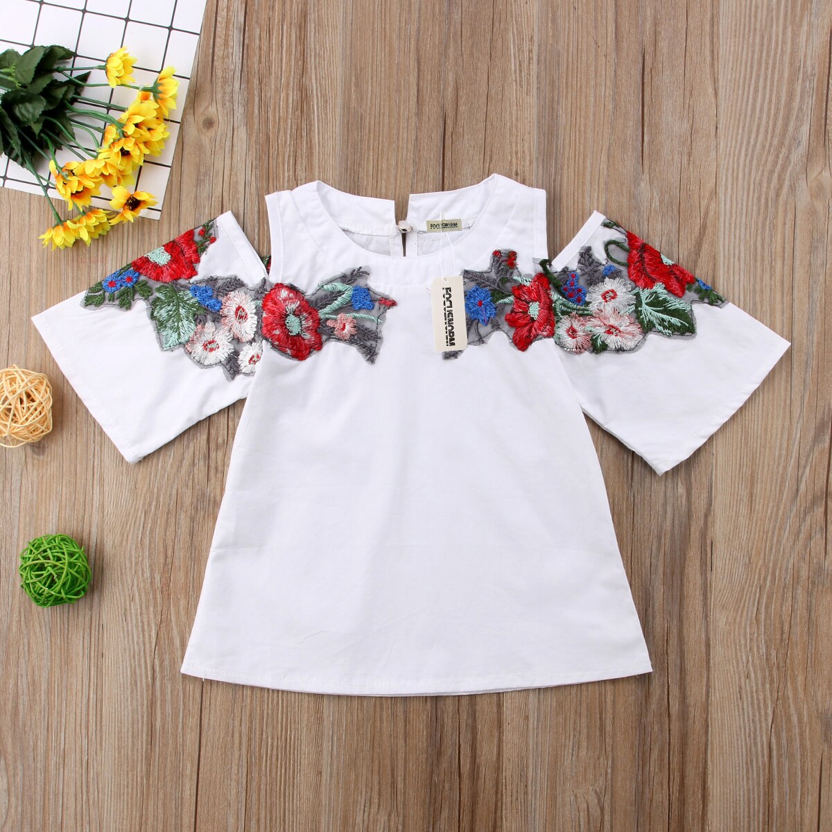 Toddler Infant Baby Girls Lace Backless Shirt Clothes Baby Girl Flower O-Neck Shirt White: 6M