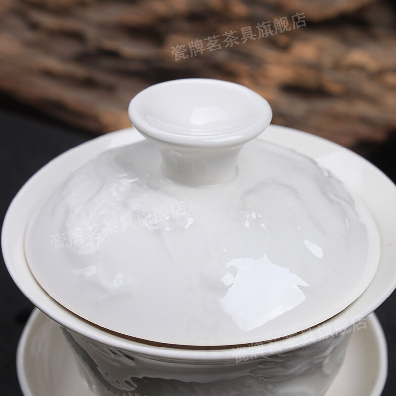 [storhet] relief drake vit porslin gaiwan 100ml kinesisk ceremoni gaiwan teterrin keramik