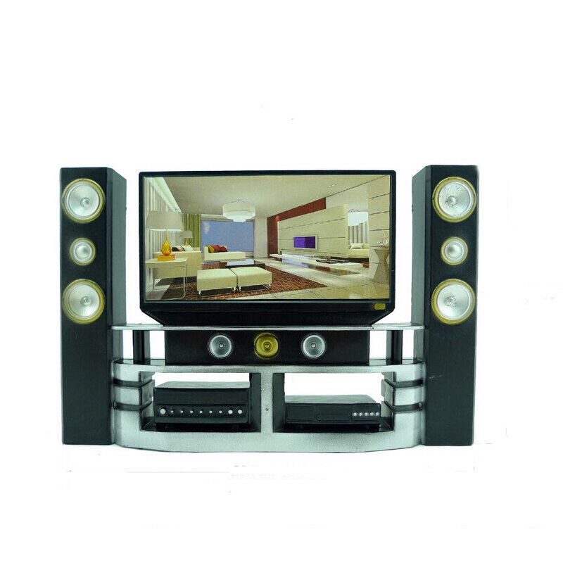 Baby Speelgoed Mini Hi-Fi 1:6 Tv Home Theater Kast Set Combo Voor Poppenkleertjes Jurk Accessoires Huis Meubels