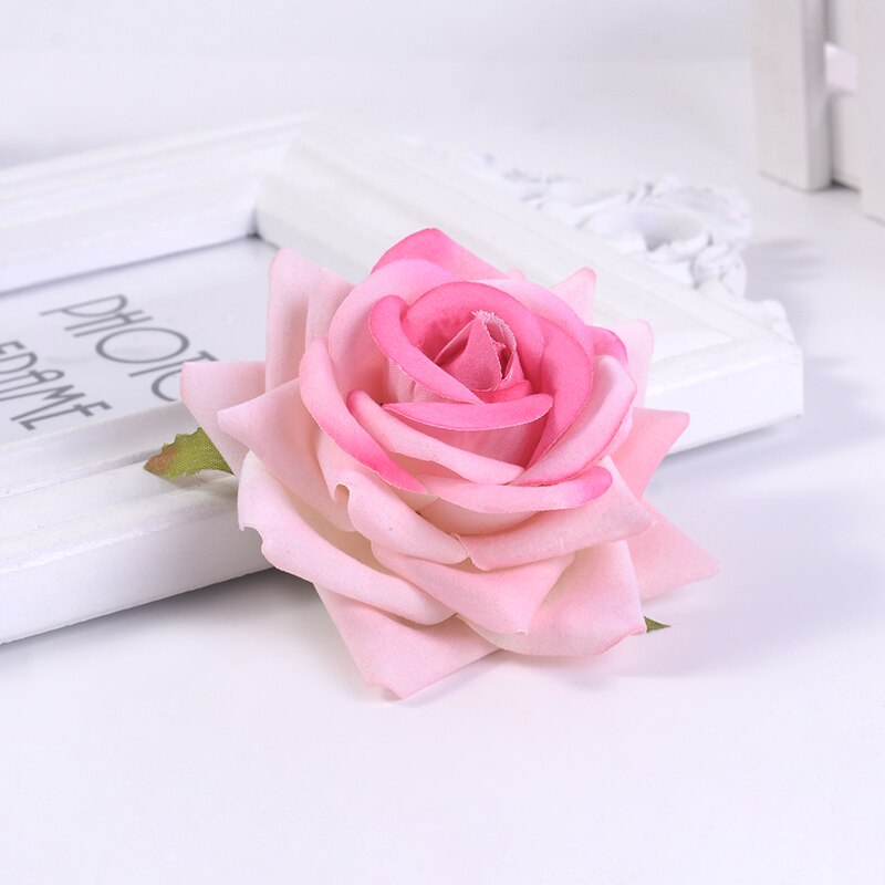 5pcs 8CM rose red artificial flowers head plastic Handmade wedding for home Day home party wreath decoration DIY silk craft: Pink