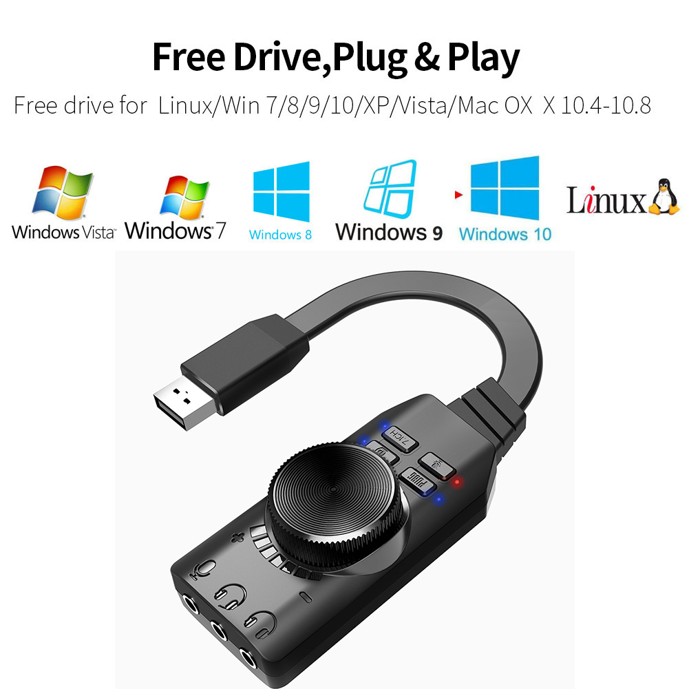 Audio Jack Cable Mute Switch Volume Adjustment Adapter GS3 7.1 Channel Sound Card External USB Audio 3.5mm Headset Stereo