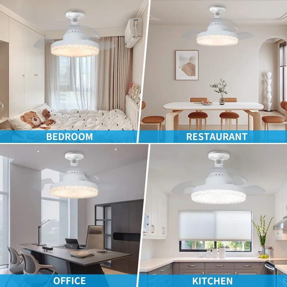 Ceiling Fan Light Retractable Blades Fans Crystal Lampshade APP and Remote Control Fans Light Modern and Simple Bedroom Lighting