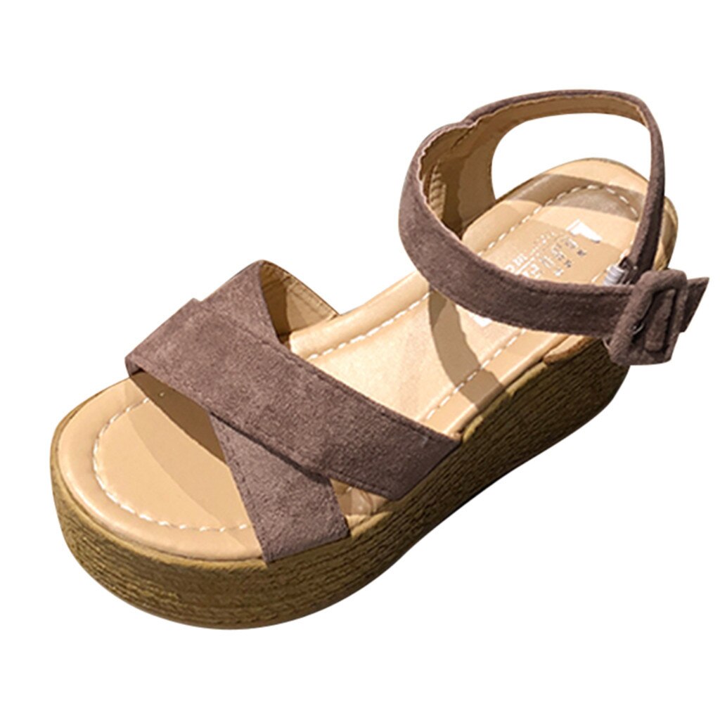 Décontracté Compensées Bout Ouvert chaussures Peep Toe Sandales femme à talons hauts plate-forme sandale décontractée boucle sandalia feminina sem salto # G30: Kaki / 5.5