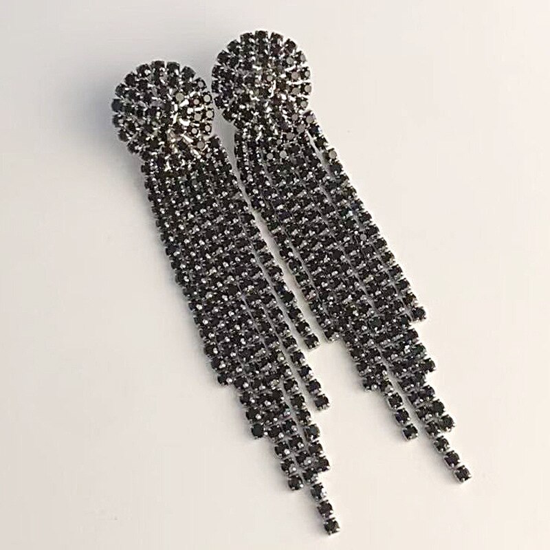 Bling bling sæt kroner øreringe brude smykker tilbehør bryllup diadem rhinestone krystal hovedstykke formel bolero brude wrap: 1 par sorte øreringe