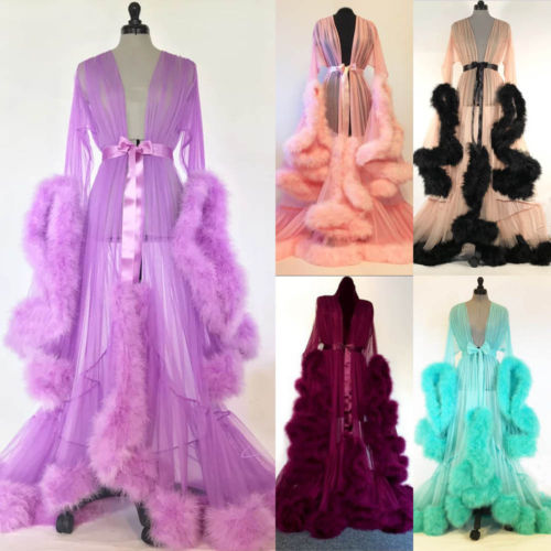mesh gown with fur