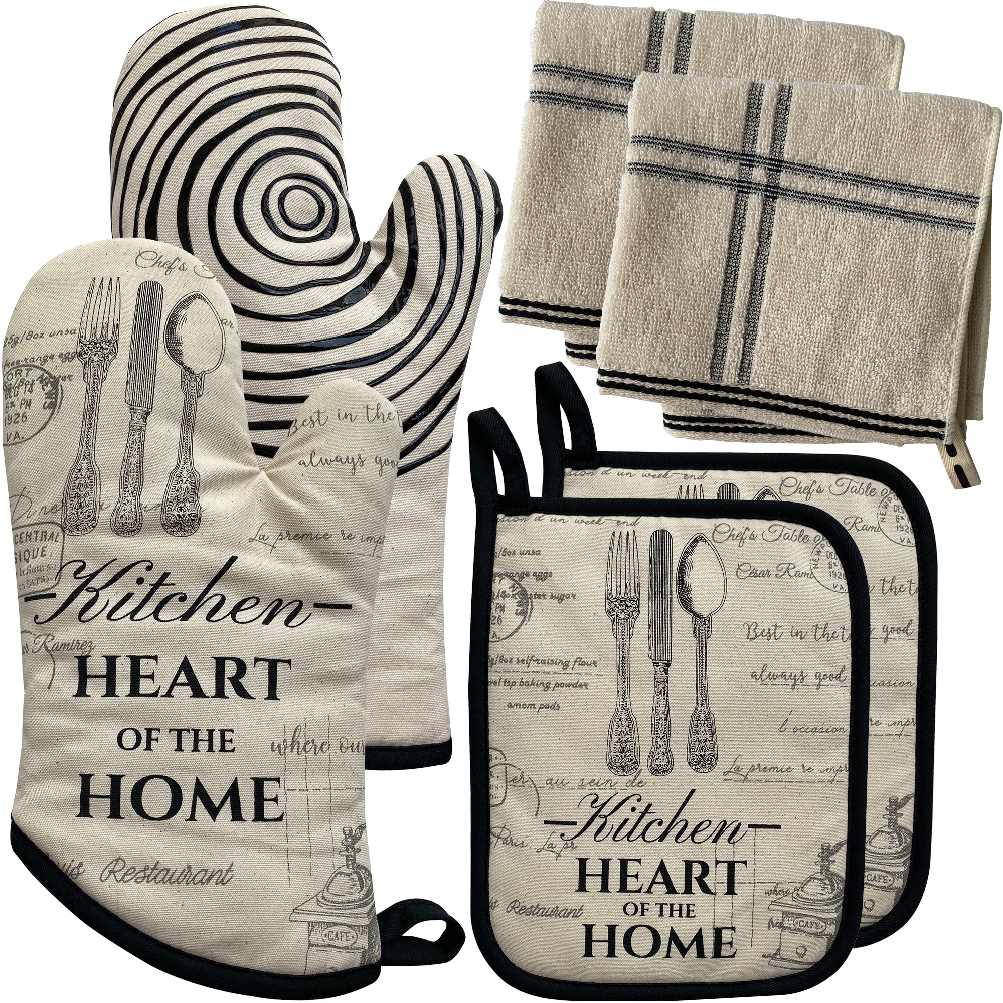 Guantes de horno de algodón con agarre de silicona para repostería, juego básico de utensilios de cocina con soporte para olla de felpa, paquete de 6 unidades
