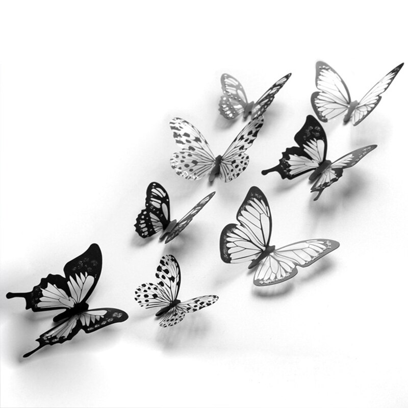 Juego de pegatinas de PVC para pared, adhesivos decorativos impermeables de mariposas en blanco y negro para decoración de bodas y fiestas, artístico, 36 unids/set