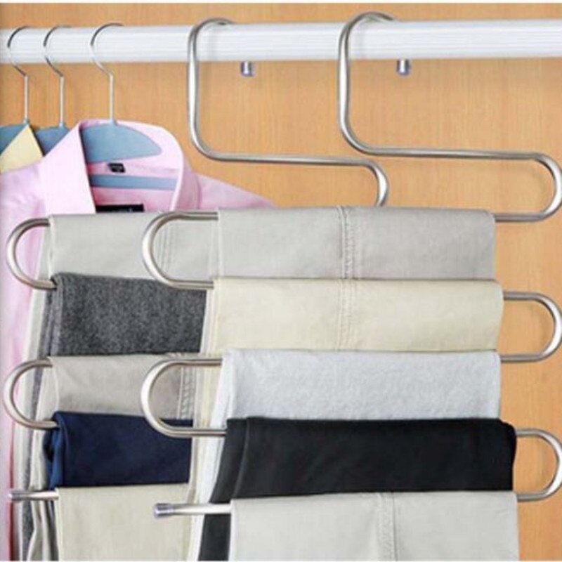 5 strati di Forma S Vestiti Multifunzionali Appendiabiti Pantaloni di Stoccaggio Panno Grucce Cremagliera di Immagazzinaggio Multistrato Panno Gancio 1 PC