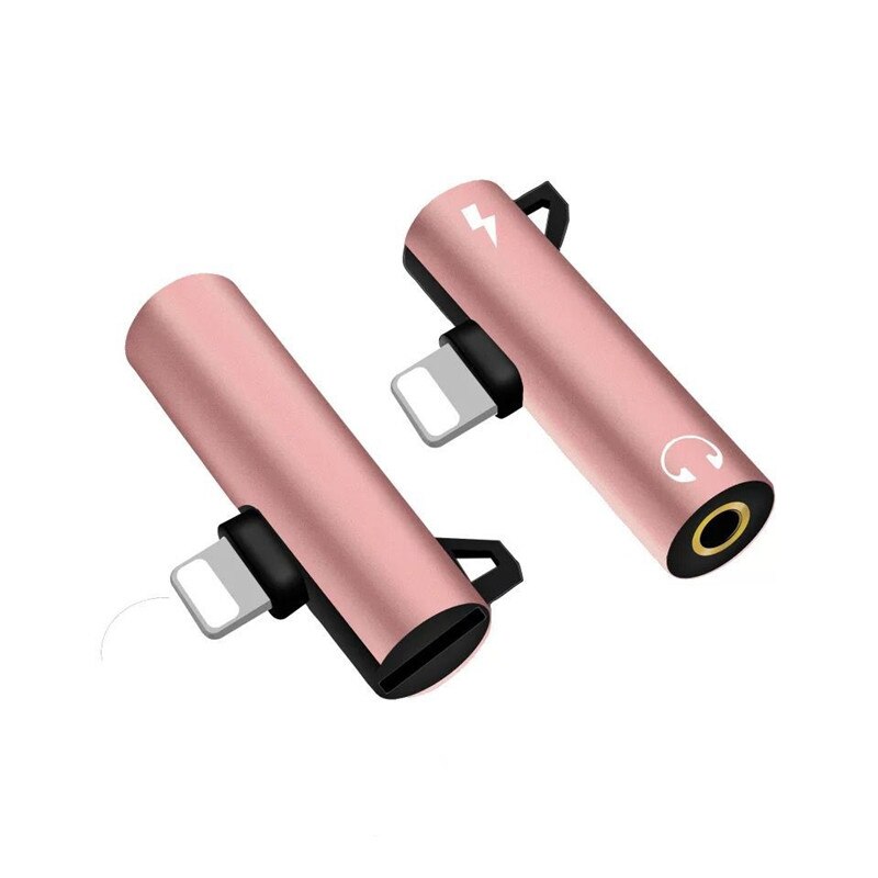 2 In 1 Audio Hoofdtelefoon Opladen Dual Adapter Splitter Voor 3.5Mm Jack Naar Oortelefoon Aux Kabel Connector Voor Iphone 12 Xs X 7 8 Plus: Rose Gold