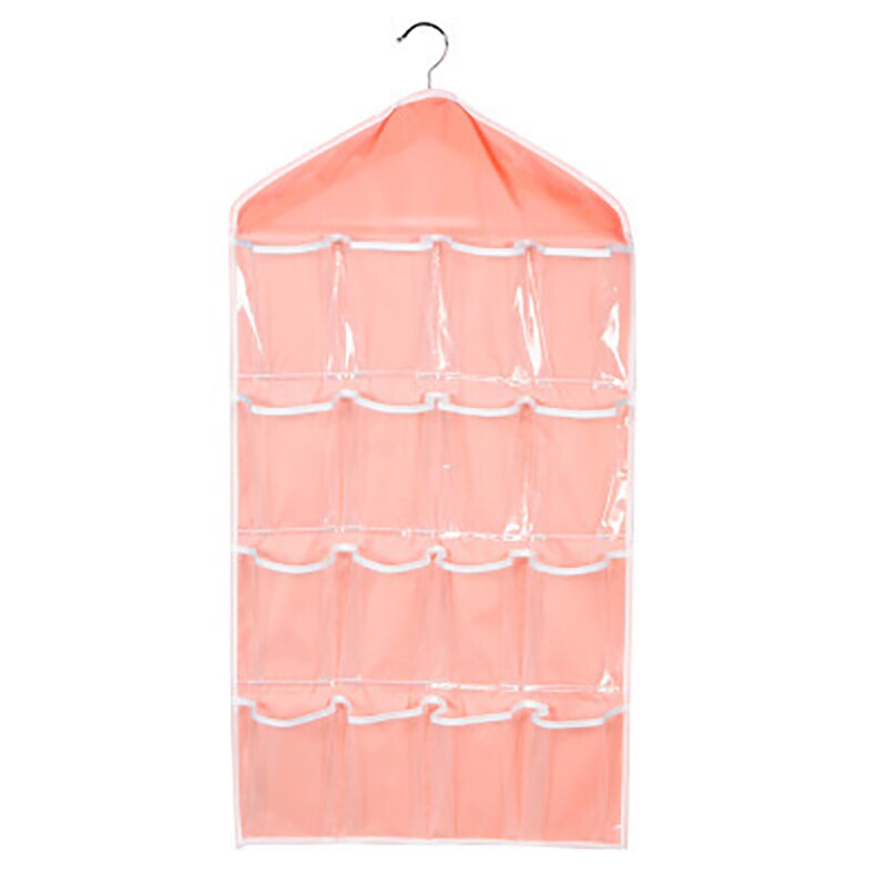 16 Grid Foldable Wardrobe Wall Door Back Hanging Bag Underwear Sock Tie Hanging Shoe Storage Clothes Organizer Sundries Pouch: Pink