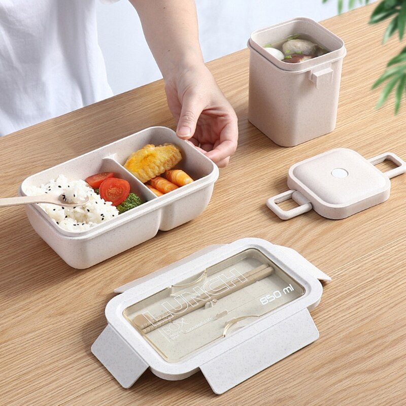 Bento Lunch Box Microwave Lunch Box Japanese Lunch Container Wheat Straw Food Container for Office Food Container for Kids Adult