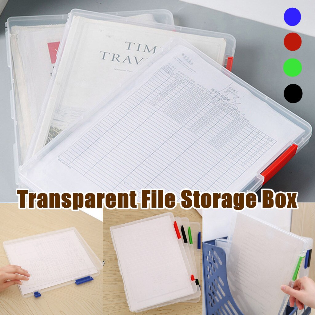 Caja de almacenamiento transparente A4 de plástico transparente para documentos, estuche de almacenamiento práctico, impermeable, ahorro de espacio