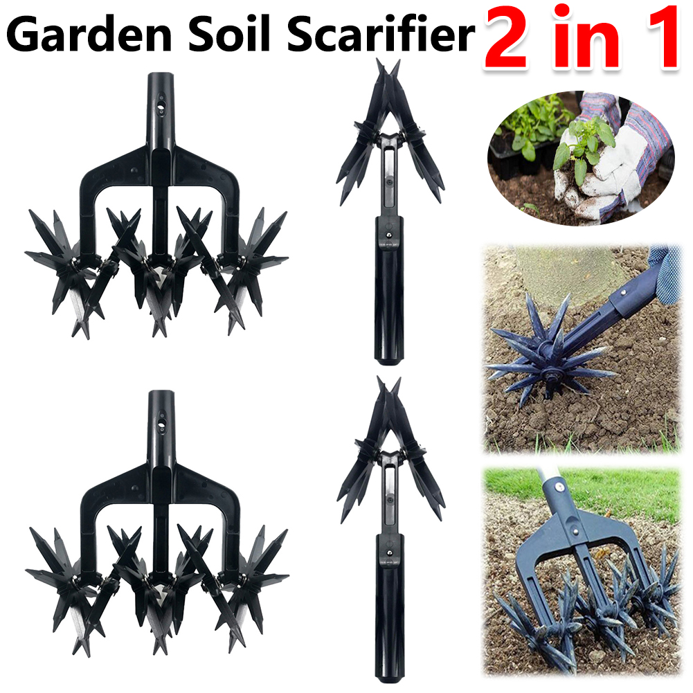 2-in-1-Gartenbelüfter, belüfteter Bodenvertikutierer, rotierender Grubber, Bodenfräse, Garten, Rasentrenner, Bodenpflügen, Werkzeug für den rotierenden Garten