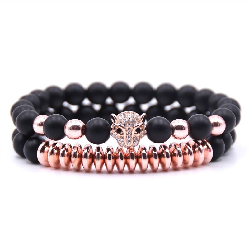 Men CZ Zirconia Leopard head Charms Bracelets 8mm Natural stone Matte Beads Bracelet For Women jewelry pulseras: 3