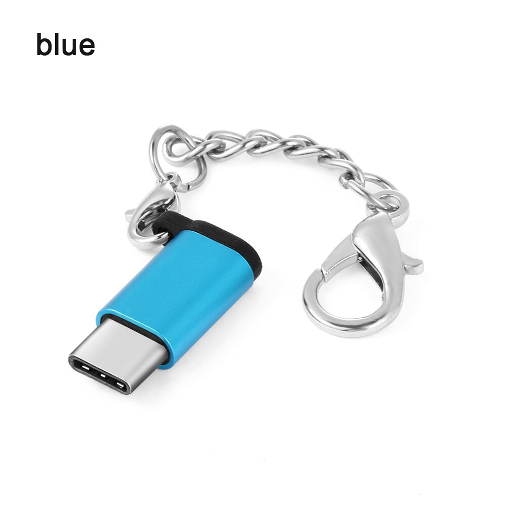 1PC Sleutelhanger Kabel USB Type C Adapter OTG Micro USB Vrouwelijke Voor Type C Male Converter Adapter USB-C Voor iPhone Huawei Xiao Mi: Blue