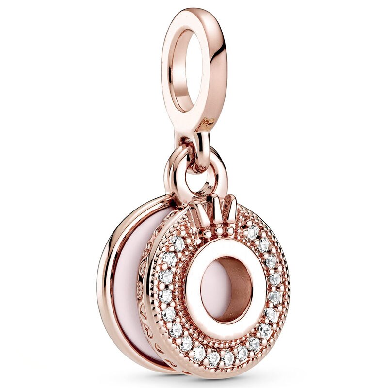 Vraie Rose Mousseux Logo & Couronne O Rose & Bleu Cristal Pendentif Perles 925 En Argent Sterling Charme Idéal Pour Bracelet Bijoux De: 4