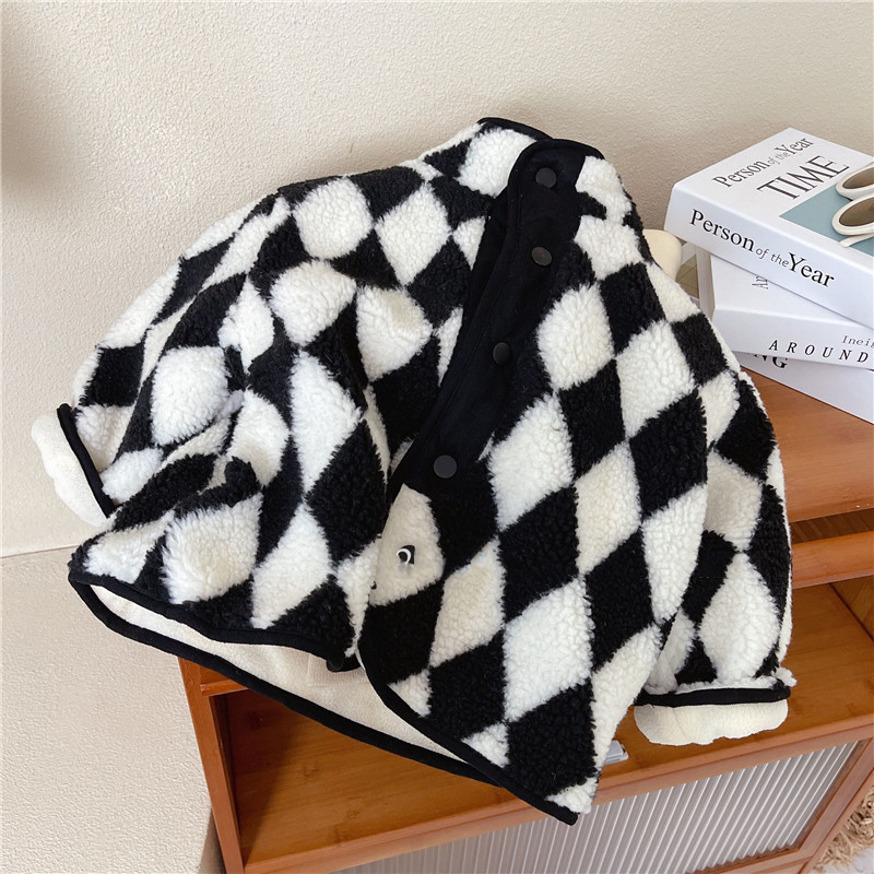 Inverno Plaid coreano ragazzi vestiti per ragazze Cardigan sciolto agnello velluto caldo giacca per bambini cappotto per ragazze moda cappotti per bambini