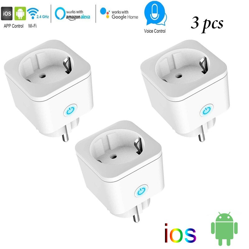 Smart Wifi plug adapter 16A remote voice control power monitor mobile phone voice control WIFI European smart socket: 3pcs