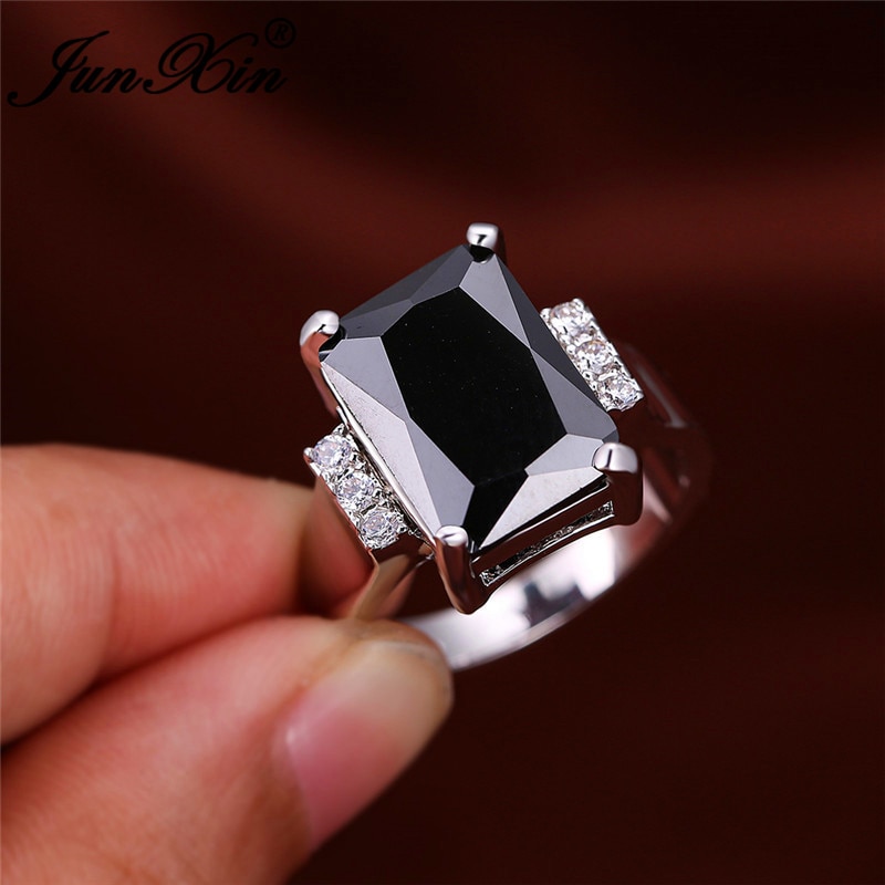 Vintage Vrouwelijke Mannelijke Zwart Groen Blauwe Steen Ring Rechthoek Zirconia Wedding Bands Engagement Ringen Voor Vrouwen Mannen Sieraden