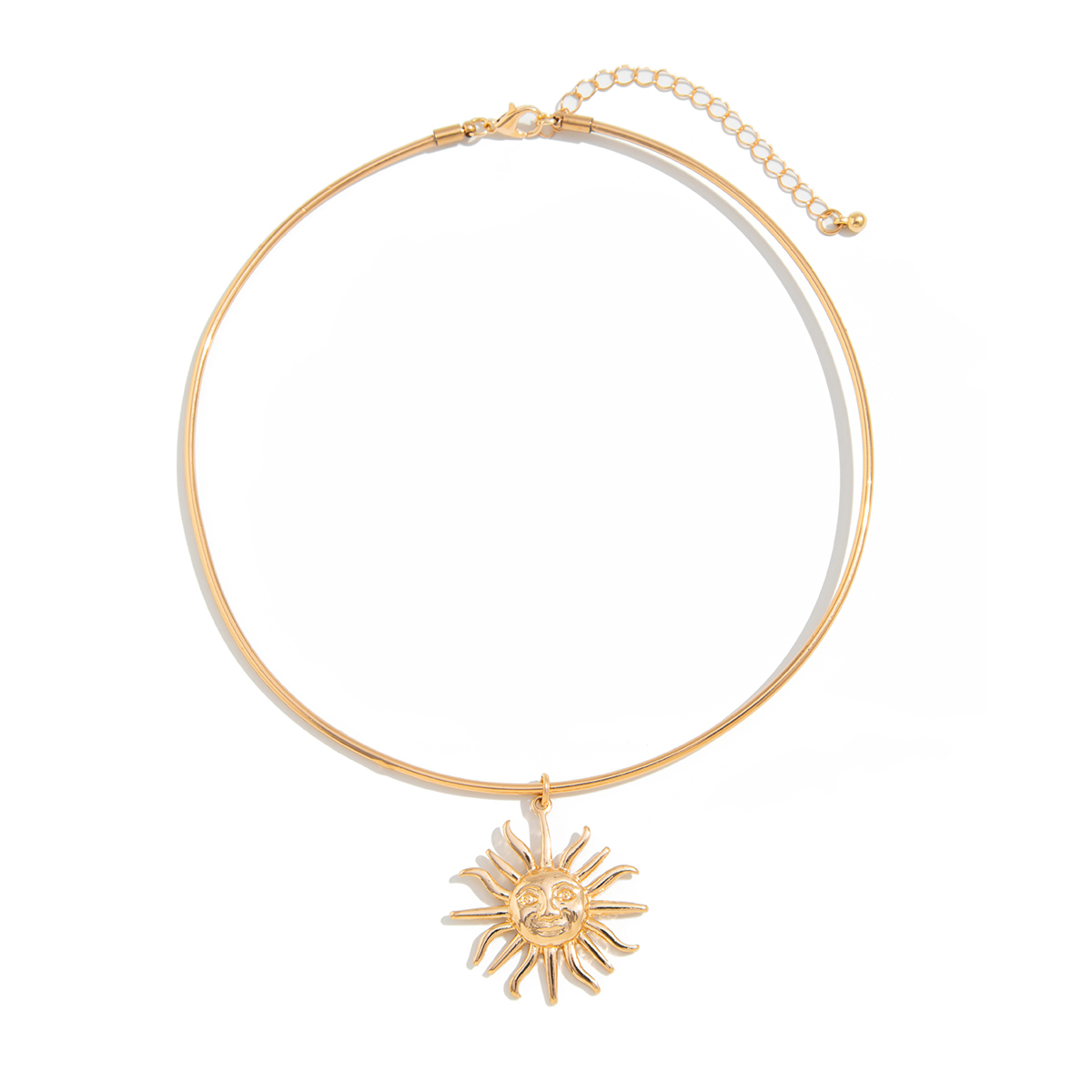 SHIXIN-gargantilla fina de Metal dorado liso Retro para mujer, collar con colgante de sol a la , joyería de cadena para el cuello de verano