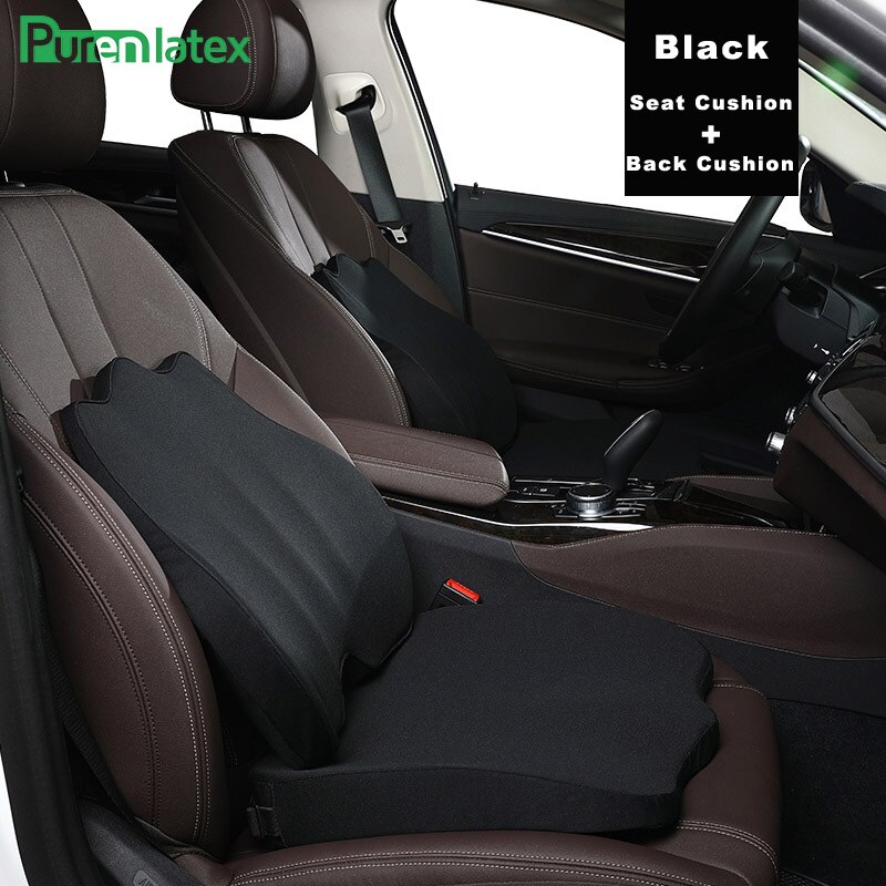 Purenlatex memory foam hovedpude sæde rygpude beskytter nakke cervikal halebenet pude til iskias og rygsmerter: Sort 2 stk sæt