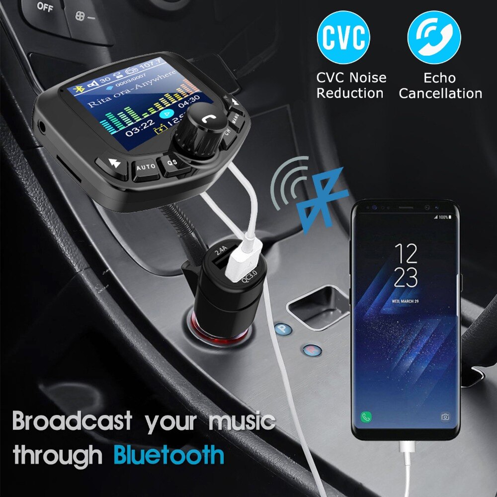 Bluetooth MP3 Spieler FM Sender Modulator Fahrzeug 3 USB Hafen AUX Hafen QC 3,0 TF Karte Mit 1,8 Zoll bildschirm