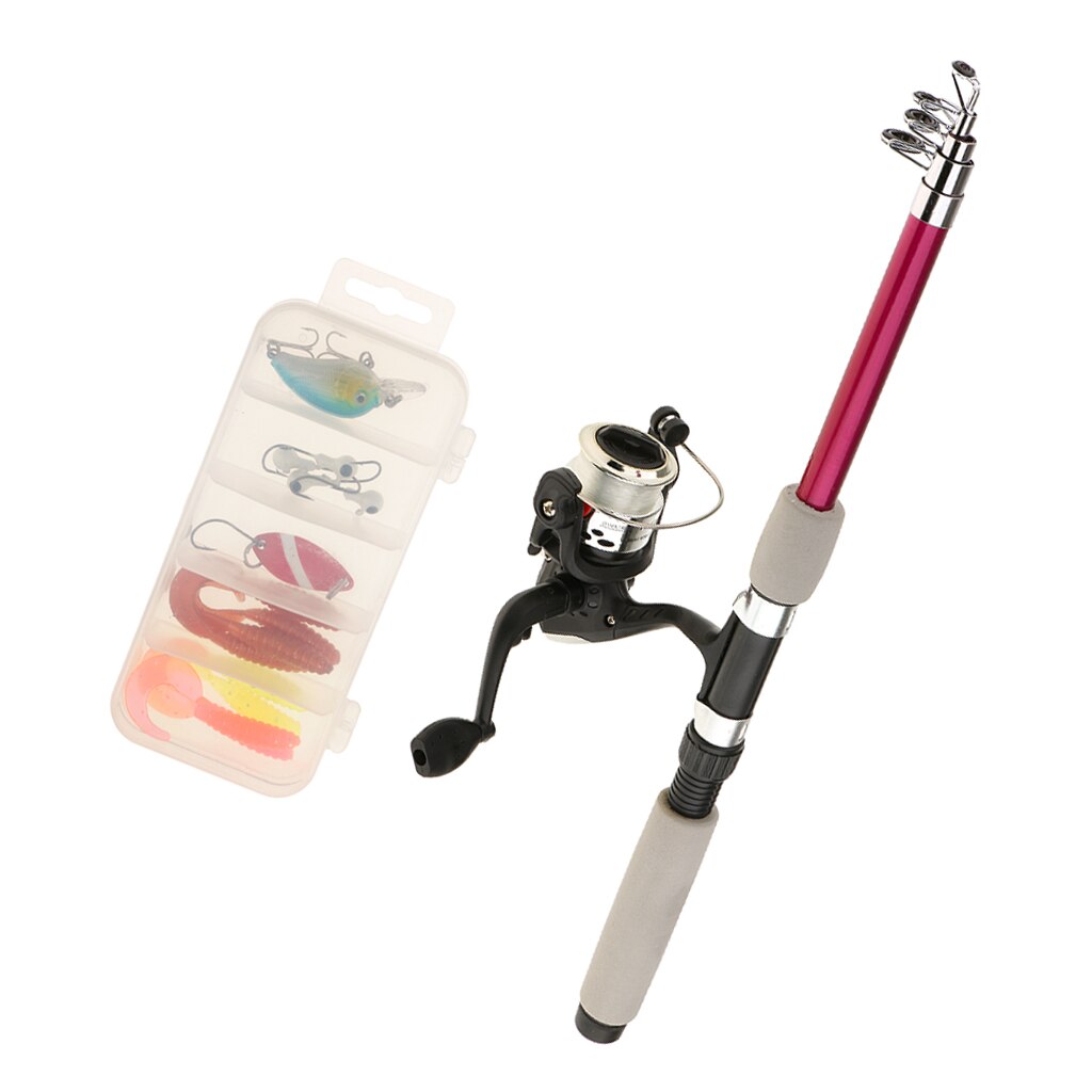 Pocket Telescopic Fishing Rod Pole And Reel With Line Fishing Tackle Box Set: Default Title