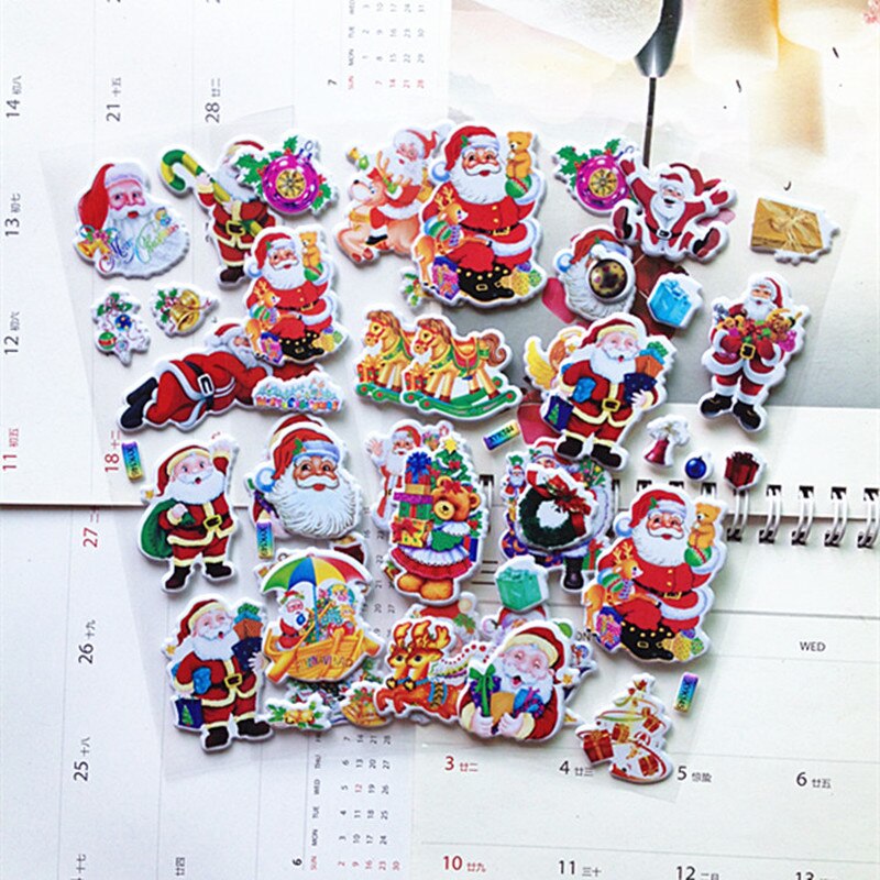 1/5Pcs Christmas 3D Carton Merry Christmas Puffy Stickers Bubble Sticker Santa Claus Xmas Decor for Kids: 1set