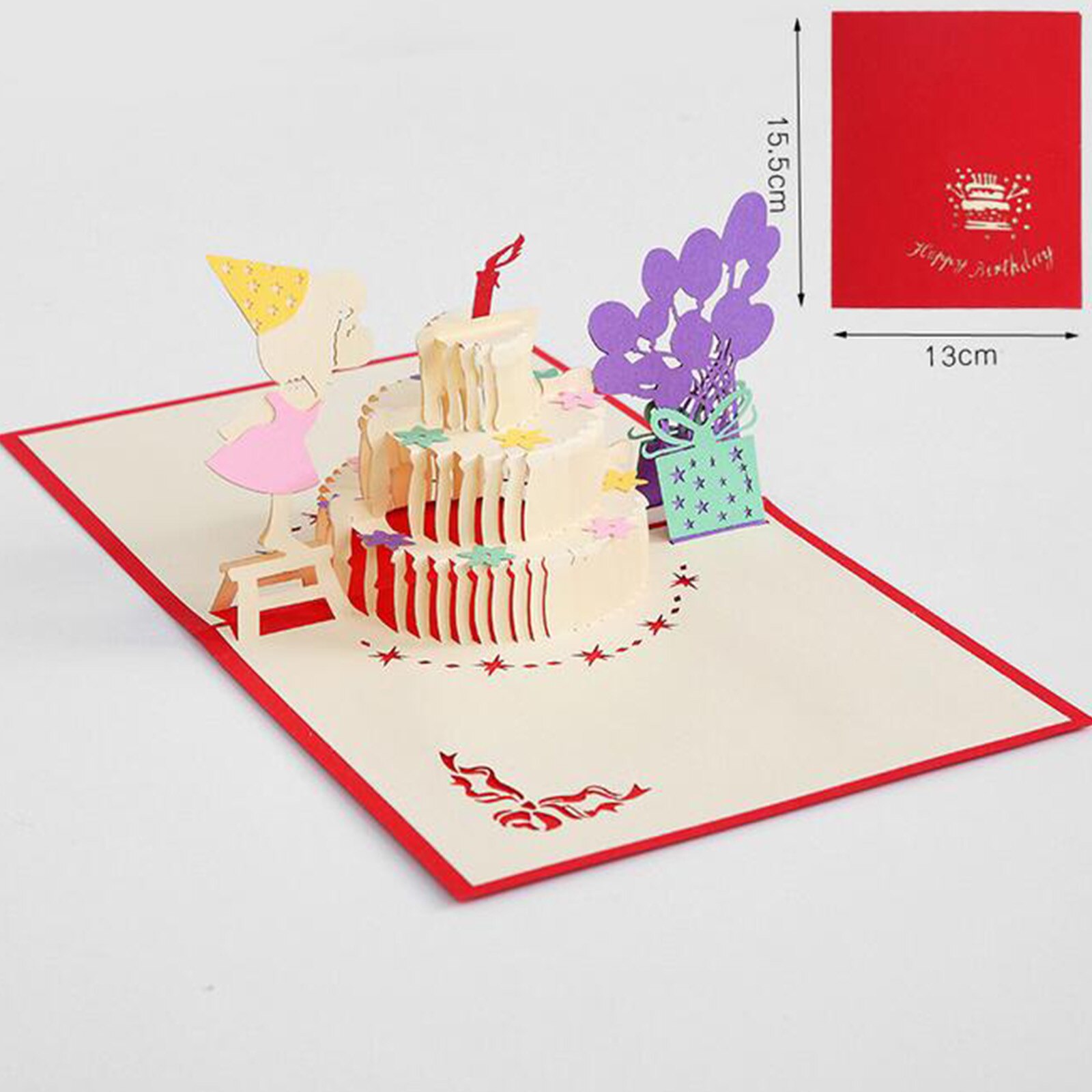 3d Pop-up Cards Birthday Card For Girl Kids Birthday Cake Greeting Card Postcards Card With Envelope Stickers#p30
