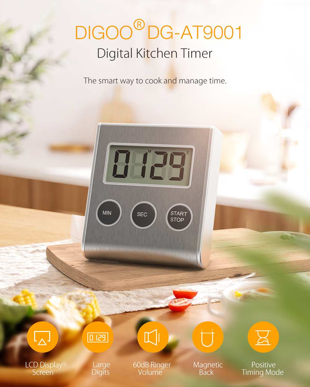 DIGOO LED Digital Kitchen Timer For Cooking Shower Study Stopwatch Alarm Clock Magnetic Electronic Cooking Countdown Time Timer